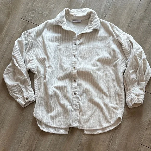 Zara Button Down Shacket Over Sized Shirt XS Collared Ribbed - Picture 1 of 6